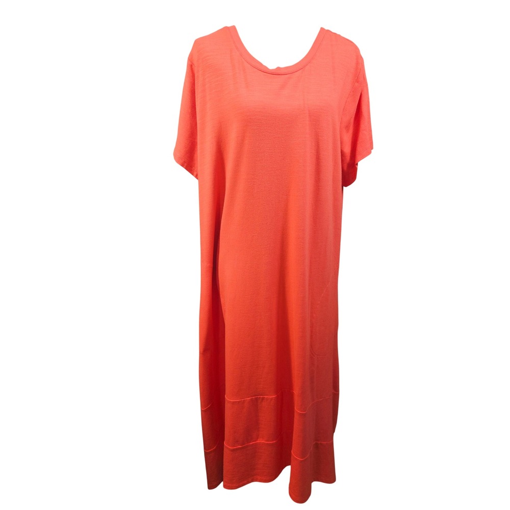 Joan Rivers Coral Orange Slub Knit Maxi Dress Pockets XLP Petite Short Sleeve